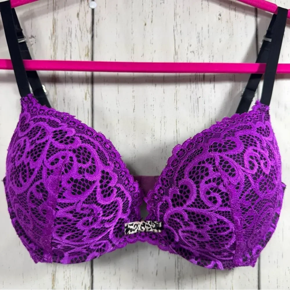 Frederick's of Hollywood Underwire Purple Push Up Bra Convertible Lace Coquette